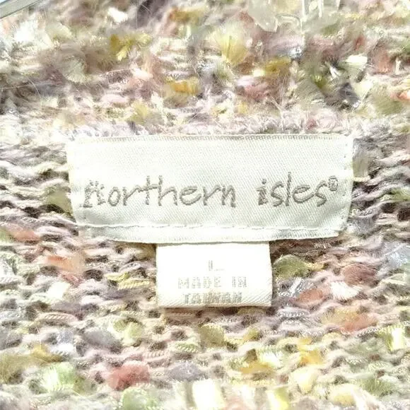 Northern Isles Chunky Knit Cardigan Sweater Mother of Pearl Flecks Womens Large - Picture 4 of 4